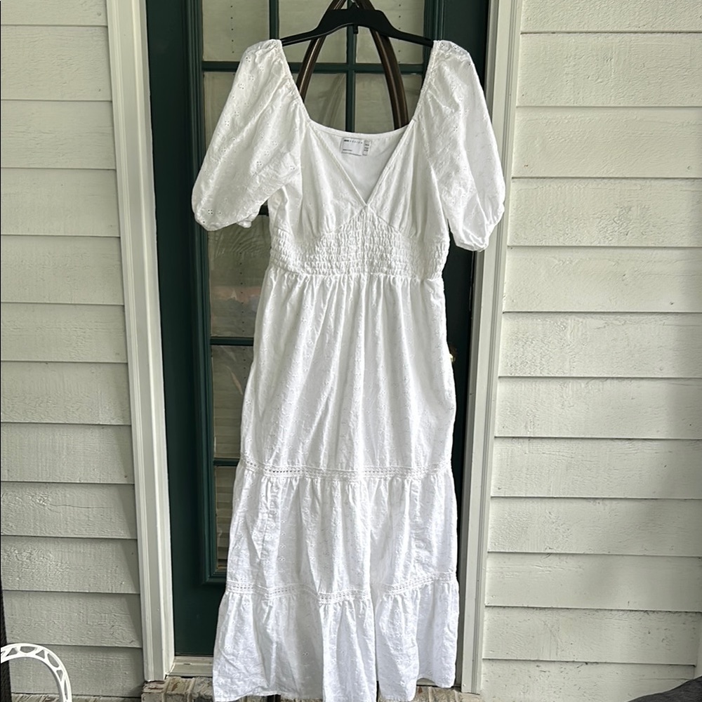 Asos White Eyelet Puff Sleeve Dress size 12